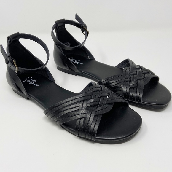 Crown Vintage Shoes - CROWN VINTAGE | Vegan Black Ankle Wrap Sandals